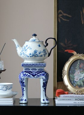 新中式青花瓷仿古方凳摆件博古花架E花盆底座别墅客厅小众软装饰