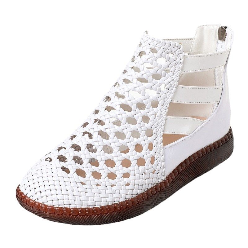 春夏季真皮镂空短靴舒适软底休闲肥胖脚妈妈鞋平底凉鞋洞洞款女鞋,淘宝优惠券,粉丝福利购,淘宝优惠卷