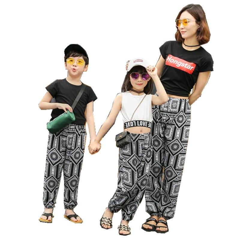 亲子装夏季薄款灯笼裤儿童卡通休闲长裤男童女童卡通宽松沙滩裤潮,淘宝优惠券,粉丝福利购,淘宝优惠卷