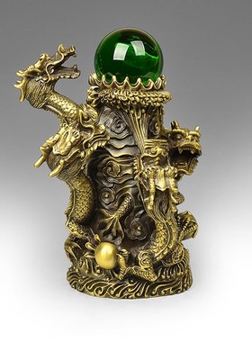 纯铜五龙戏珠摆件盘龙柱铜龙工艺品财龙吐珠家居办公风水装饰摆设