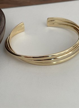 高级感麻花麦穗金属手镯女小众设计复古个性简约气质百搭手饰时尚