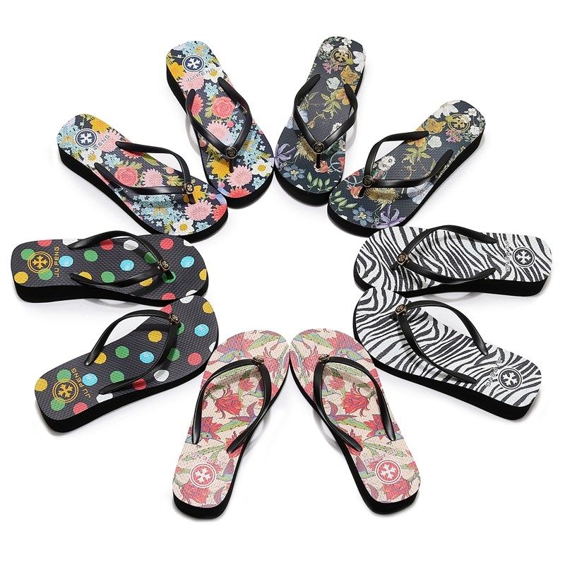 坡跟厚底人字拖时尚印花夏季休闲外穿防滑橡胶中跟沙滩夹脚凉拖鞋,淘宝优惠券,粉丝福利购,淘宝优惠卷