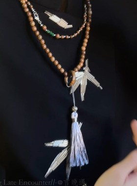 复古朱砂长款串珠项链新中式国风气质斜挎链高端大气毛衣链配饰品