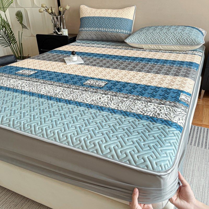 2024新款天然乳胶凉席三件套夏季冰丝席床裙可机洗折叠床笠床垫罩,淘宝优惠券,粉丝福利购,淘宝优惠卷