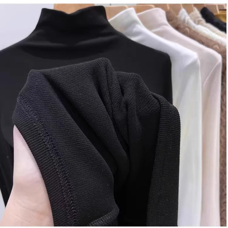 拉夏贝尔2025新款极简风半高领打底衫长袖打底衫内搭修身显瘦上衣 - 图1