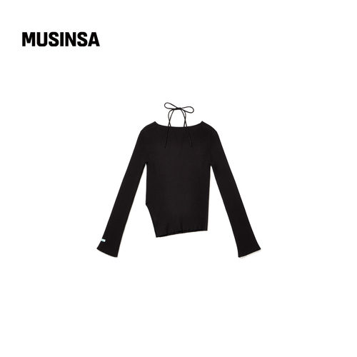 INSTANTFUNK韩国女士25秋镂空绑带侧开叉斜摆修身针织衫MUSINSA - 图3