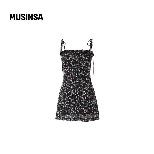 Not your rose 韩国25秋冬女黑色显瘦法式碎花吊带连衣裙MUSINSA - 图3