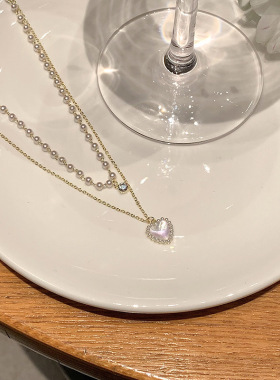 夏季珍珠双层爱心项链女轻奢高级设计小众叠戴精致锁骨链颈链ins