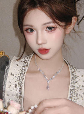 在逃公主满钻爆闪水滴流苏项链女轻奢小众设计choker锁骨链颈链