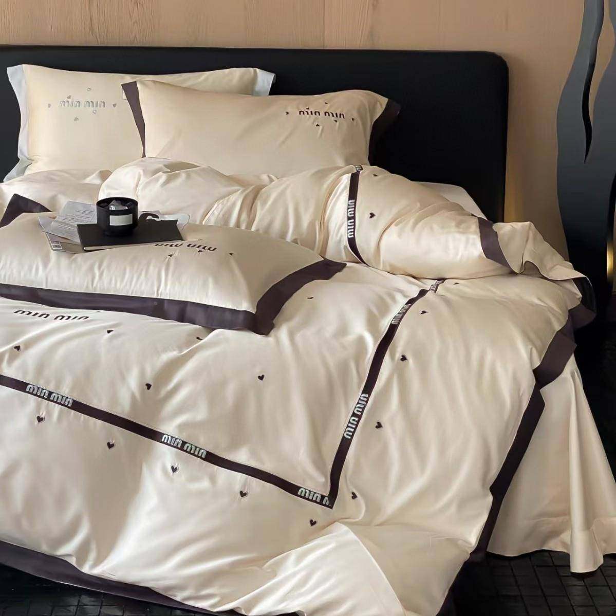 轻奢风爱心刺绣10支长绒棉件套全DKF棉磨毛四季通0用床四单被套床 - 图2