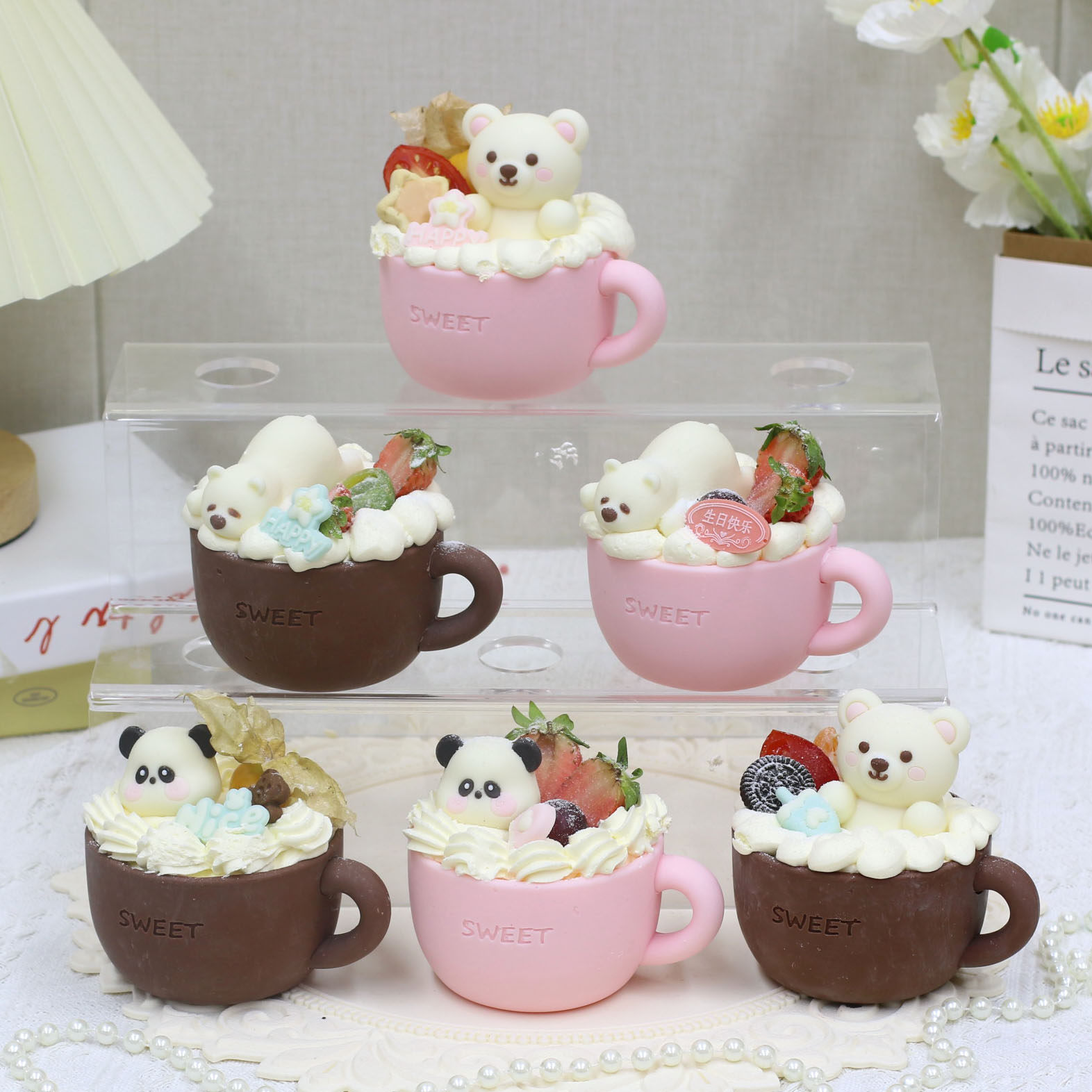 杯子小熊北极熊巧克力蛋糕装饰成品卡通小动物草莓碗烘焙西点摆件,淘宝优惠券,粉丝福利购,淘宝优惠卷