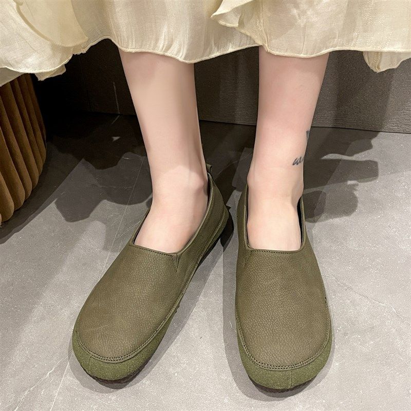 纯真牛皮豆豆鞋女2025春季新款软底休闲平底防滑轻便舒适妈妈单鞋,淘宝优惠券,粉丝福利购,淘宝优惠卷