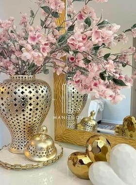 花器底座天然大理石餐厅桌中央花瓶摆件装饰品工艺品置物收纳托盘