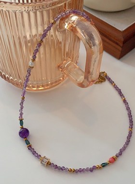紫水晶项链新款2024爆款紫玉髓吊坠锁骨链女高级感串珠天然石颈链