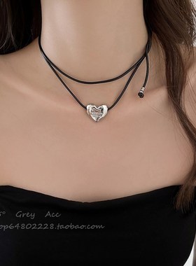 多种戴法皮质编织绳爱心项链女小众设计锁骨链甜酷百搭卫衣链颈链
