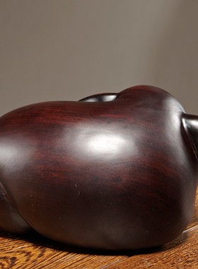 黑檀木雕猪摆件实木质工艺品十二生肖猪红木家居客厅店铺柜台装饰