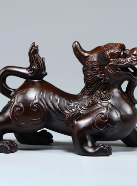 黑檀木雕貔貅摆件实木一对皮丘家居客厅电视柜办公桌面装饰工艺品