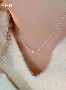 999纯银绳结项链女轻奢小众设计感微笑银项链女生七夕礼物送女友