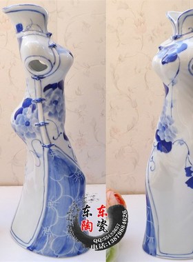 中国特色摆件礼物 家居客厅装饰花瓶摆设 手绘青花旗袍工艺品