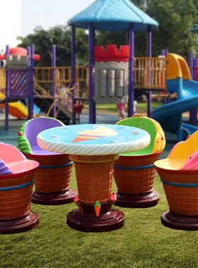 玻璃钢卡通休闲座椅雕塑 餐厅庭院美陈装饰商场 幼儿园林桌椅摆件