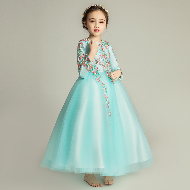 儿童晚礼服公主裙女童婚纱裙长袖加绒加厚花童长裙钢琴演出服洋气,淘宝优惠券,粉丝福利购,淘宝优惠卷