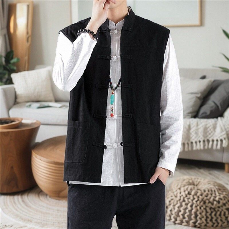 新款男马甲中国风休闲背心盘扣复古新中式加肥加大码男装无袖坎肩,淘宝优惠券,粉丝福利购,淘宝优惠卷