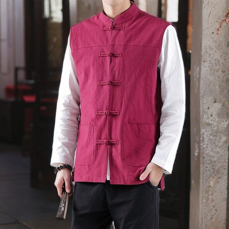 新款男马甲中国风休闲背心盘扣复古新中式加肥加大码男装无袖坎肩,淘宝优惠券,粉丝福利购,淘宝优惠卷
