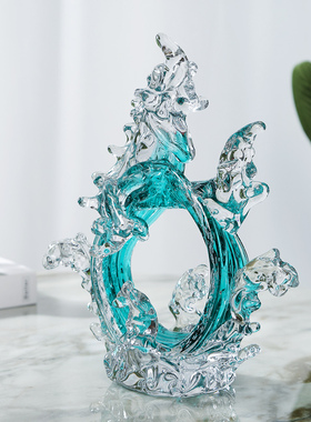 琉璃抽象艺术浪花摆件财源滚滚现代轻奢客厅玄关S电视柜酒柜装饰