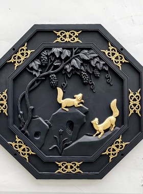 梦古八角树脂挂件大全新中式院墙塑料装饰仿古墙饰围墙一体壁挂