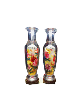 新中式现代家居客厅玄关摆件内画花瓶纯手工作画可题字祝福语牡丹