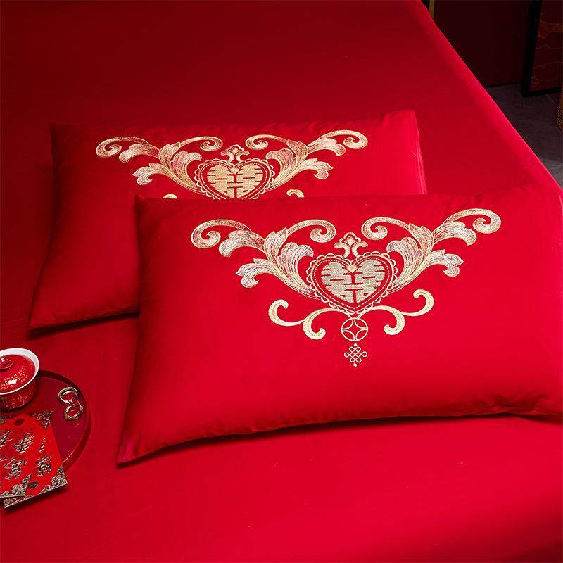 新中式婚庆全棉大红色喜被结婚四件套纯棉婚嫁刺绣款陪嫁床上用品,淘宝优惠券,粉丝福利购,淘宝优惠卷