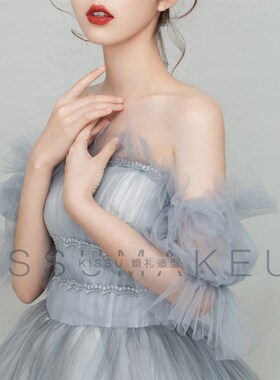 灰色网纱泡泡手袖礼服婚纱手纱遮手臂白色新娘手套拍照造型款配饰