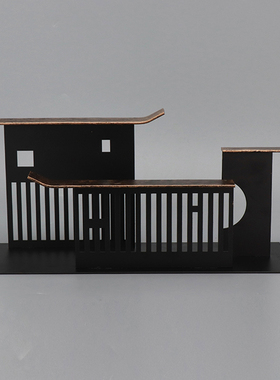 新中式禅意金属屋檐摆件家居w客厅玄关酒柜装饰品办公室艺术品摆