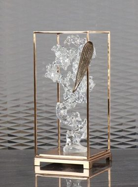 新中式铁艺禅意竹叶透明太湖石玄关墙柜置物柜博古架书房装饰摆件