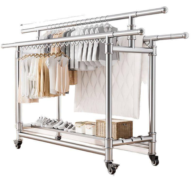 304不锈钢晾衣架置地三杆可移动伸缩折叠简约家用室内室外晒被子 - 图3