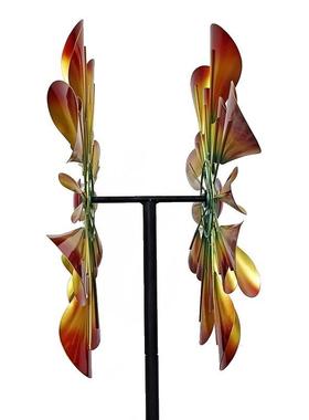 户外红金双层喇叭大风车花园草坪景观布置金属工艺品旋转风车摆件