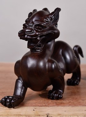 黑檀木雕貔貅摆件一对大号家居办公室摆设实木龙送礼红木工艺礼品