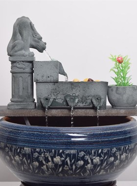 养鱼增氧过滤器陶瓷鱼缸循环流水造景招H财摆件庭院室外鱼池流水