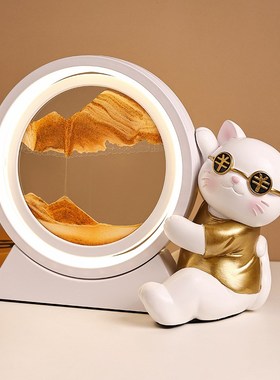 招财猫流沙画沙漏夜灯摆件家居客厅装饰品生日礼物乔迁开业礼品