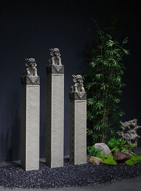 客厅摆件中式大件别墅门口户外造景仿石雕拴马桩大象落地玄关装饰