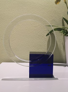 简约现代水晶圆圈装饰书档轻奢风扇形书靠收纳摆件书房书柜工艺品