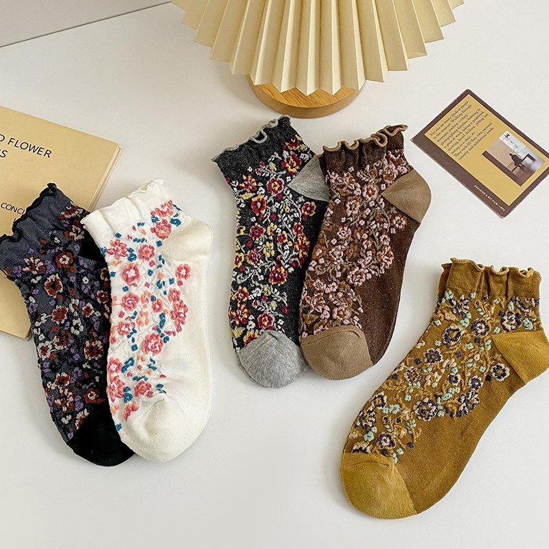 袜子女短袜民族风复古木耳边花边棉袜短筒袜子女士春夏季薄款四季,淘宝优惠券,粉丝福利购,淘宝优惠卷