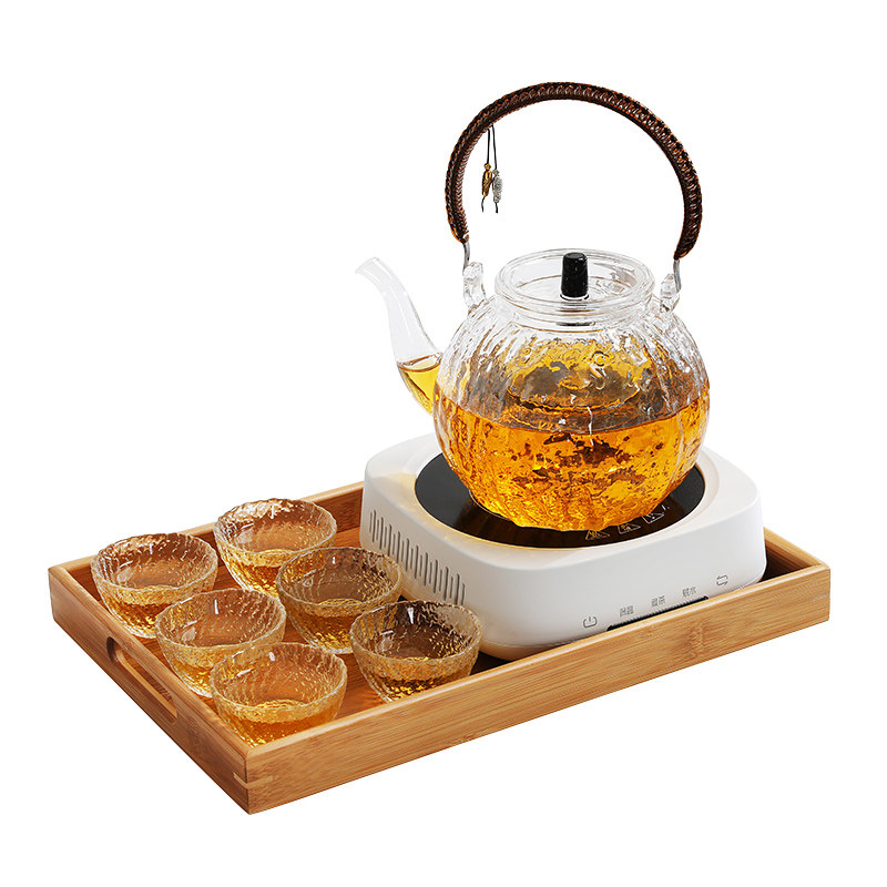 Tea room electric tea stove household Japanese tea set tea set electric pottery stove heating glass flower teapot with filter