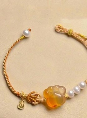 显白温柔手链奶糯糯国潮精致可爱编织手绳女焦糖小猫爪