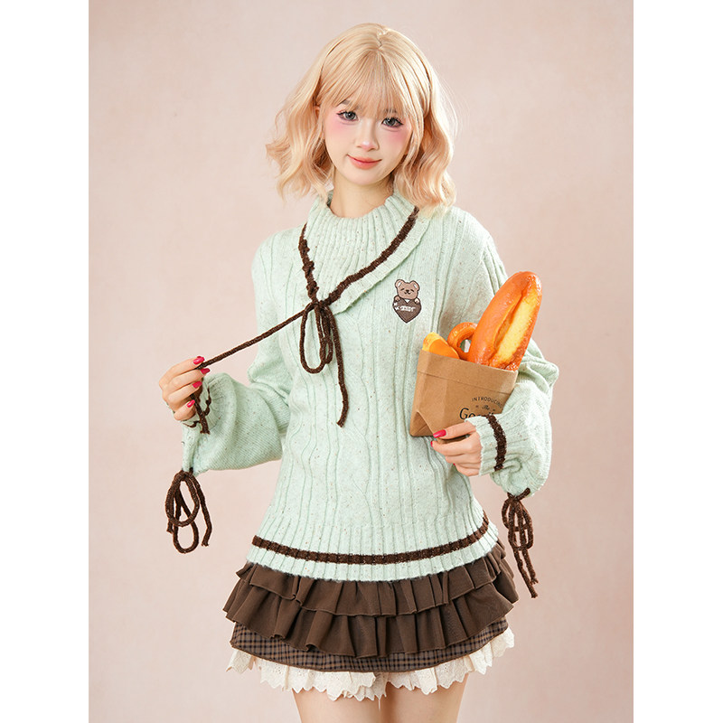 薄巧奶昔 萌妹蝴蝶结针织毛衣百褶短裙两件套秋冬可爱甜美套装,淘宝优惠券,粉丝福利购,淘宝优惠卷