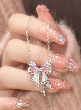 芒星蝴蝶结流苏项链女小众锁骨链