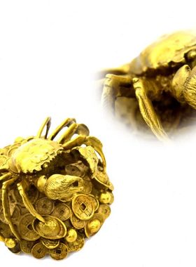 横财将军纯铜螃蟹精铸摆件财富势力除怨敌搂财的耙子