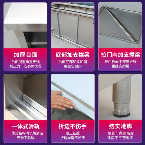 304厨房操作台不锈钢工作台面带拉门案板储物柜切菜桌子商用饭店 - 图2