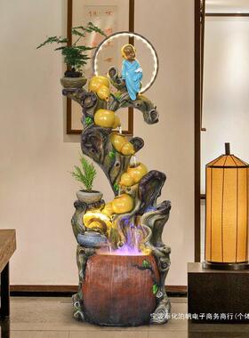 中式流水喷泉循环水室内装饰假山葫芦景观沙发旁客厅落地摆件