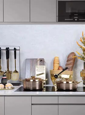 样板房间厨房摆件组合轻奢高级感不锈钢锅具橱柜桌面家居软装饰品